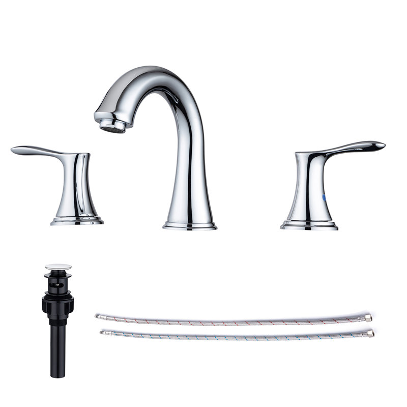 Widespread 2-handle Bathroom Faucet with Drain Assembly, Polished Chrome