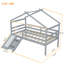 Lit simple mezzanine bas avec glissade, échelle, barrières de sécurité, structure de toit de maison, gris