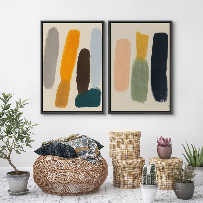 Art mural abstrait, ensemble de 2 reproductions d'art encadrées sur toile, H 24 po x l 32 po, Noir