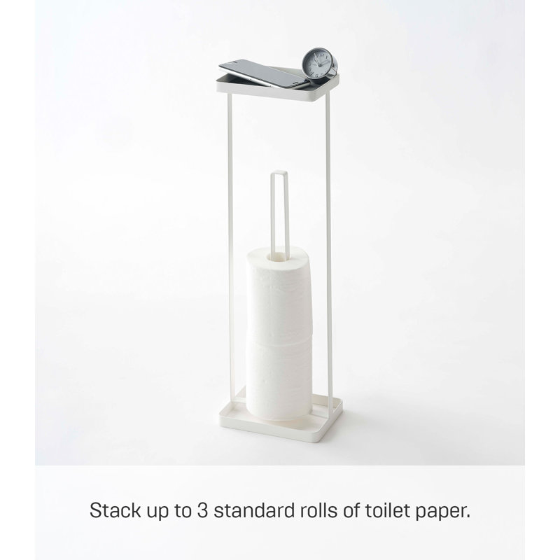 White Contemporary Metal Toilet Paper Stand with Tray