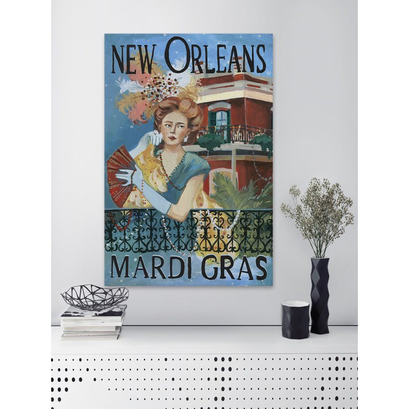 «Mardi Gras Woman» par - peinture sur toile tendue, H 45 po x l 30 po x P 1,5 po