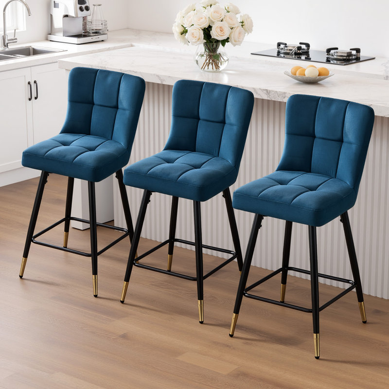 26"Swivel Upholstered Bar Stool, Velvet Blue