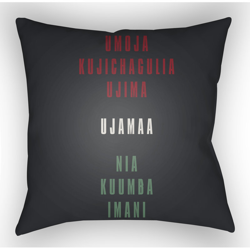 Indoor/Outdoor Throw Pillow, 20" H x 20" W x 4" D, Black/Red/White/Green