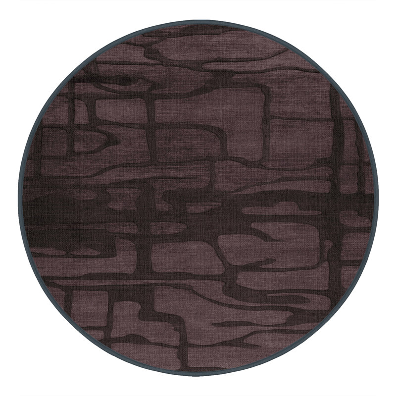 Machine Washable Abstract Black Area Rug, Round 5'