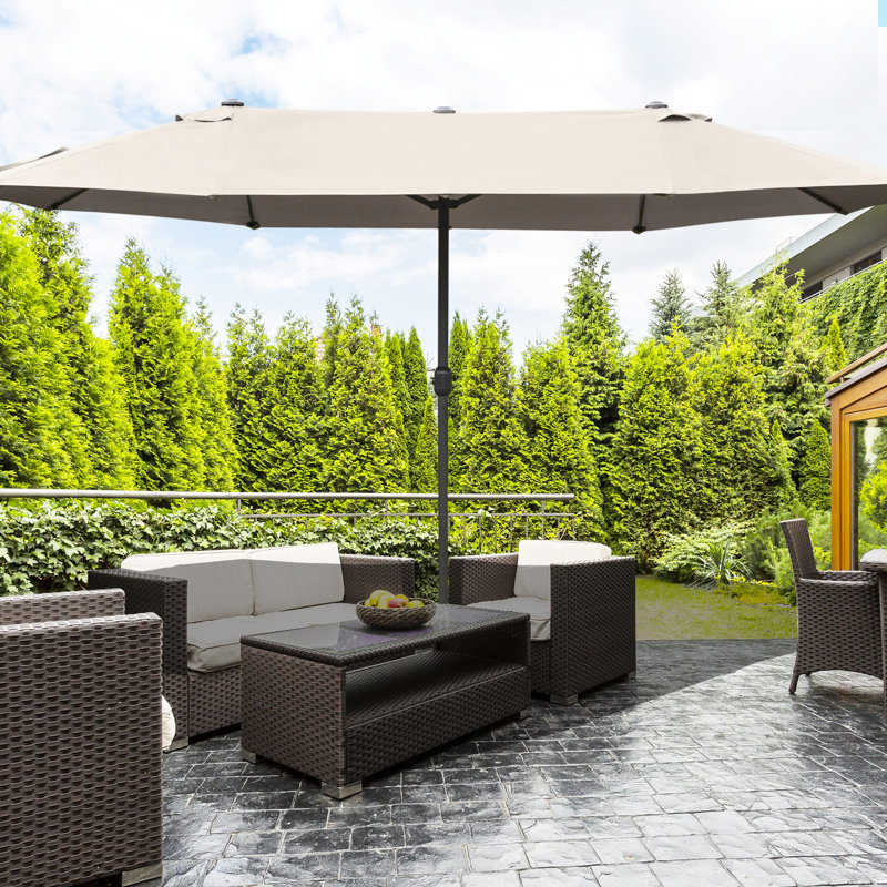 15' Double Sided Patio Umbrella, , Rust- Steel, Sun Block, Easy Crank Function, Coffee Rectangular Outdoor Sunshade Sided, Effortless Crank,