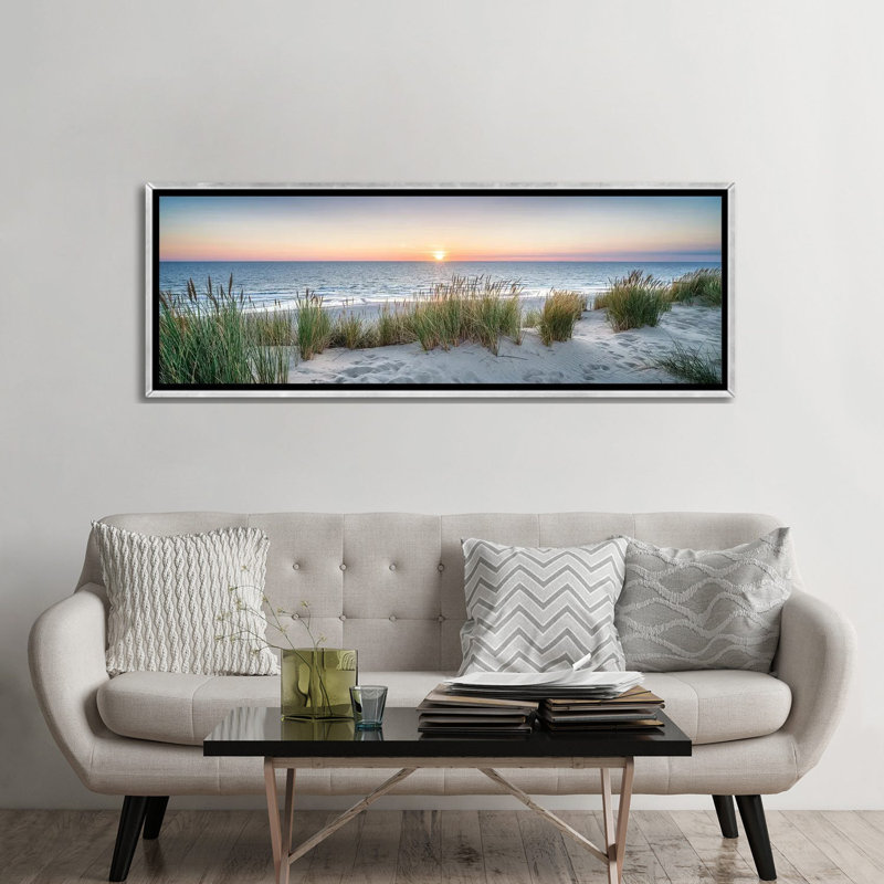 «Dune Beach Panorama At Sunset» par Jan Becke, reproduction encadrée sur toile, H 16 po x l 48 po, Toile avec cadre flottant