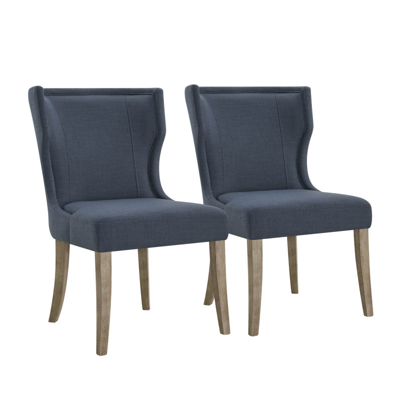 Chaise de salle à manger rembourrée H 19,69 po avec pieds en bois massif Bontrager (ensemble de 2), Lin Effie