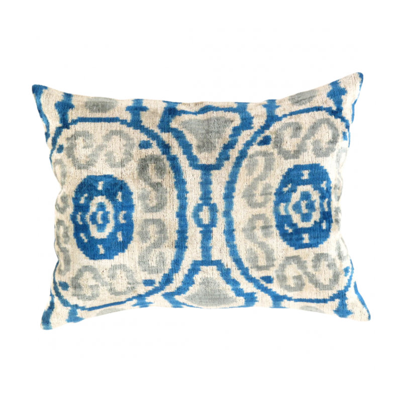 Coussin en velours réversible, Bleu, H 16 po x l 20 po