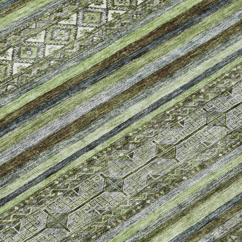 Ysadora Green Washable Indoor-Outdoor Rug - LOOMLAN, 8' x 10'
