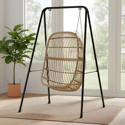 Support de chaise hamac en acier robuste (intérieur/extérieur) – Conception en A, capacité de charge de 136 kg, montage facile ; compatible avec les chaises suspendues (hamac non inclus), les chaises de balcon et les balançoires de porche ; finition noire.