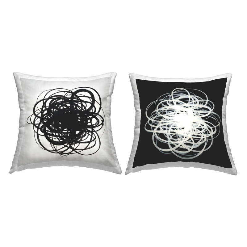 Coussin noir et blanc à motif de gribouillis imprimé par KC Haxton (ensemble de 2)