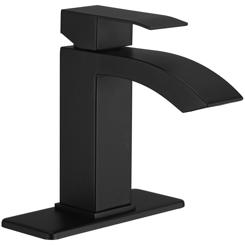 Robinet de lavabo de salle de bain noir mat à une poignée et bas arc avec ensemble de bonde escamotable
