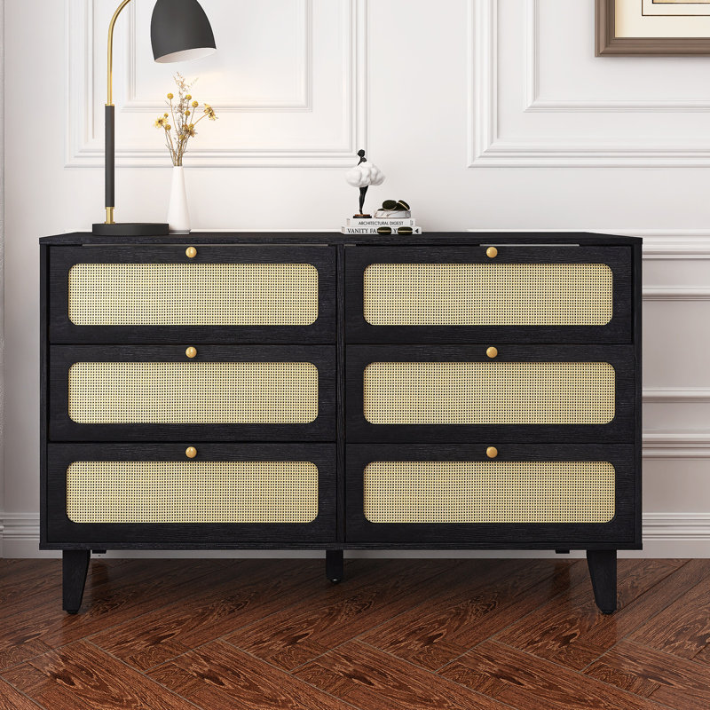 Commode de rangement à 6 tiroirs Chemere, Natural Wood 1