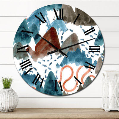 Horloge murale moderne, brun, vert, bleu, montagne