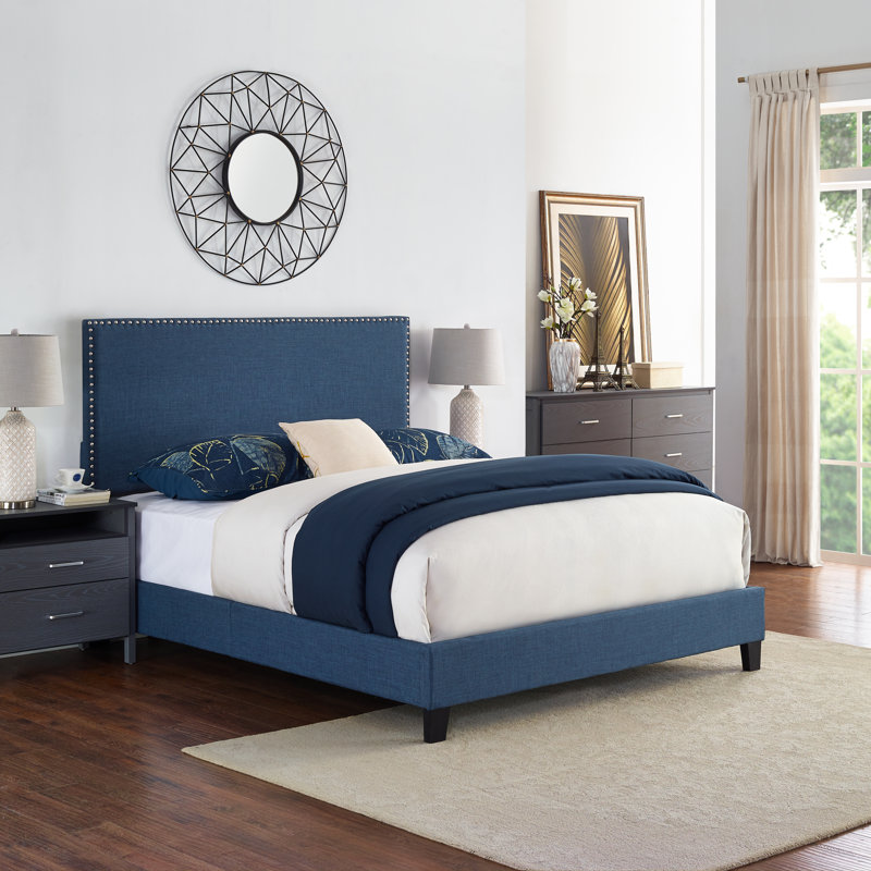 Olen Upholstered Bed, Blue, Queen