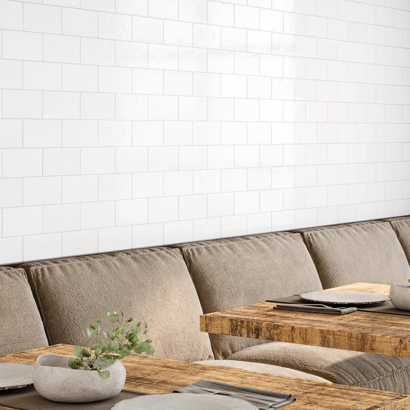 Carrelage mural en céramique aspect terre cuite 3,93 "x 7,87" Souk (caisse de 10,76 pieds carrés / caisse), Blanc poli