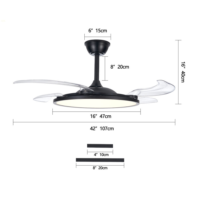Retractable Ceiling Fans With Lights,42 Inch Ceiling Fan With Light And Remote Control,Flush Mount,DC Reversible,3CCT,Low Noise,White Ceiling Fan For Bedroom,Living Room,Kitchen,Indoor