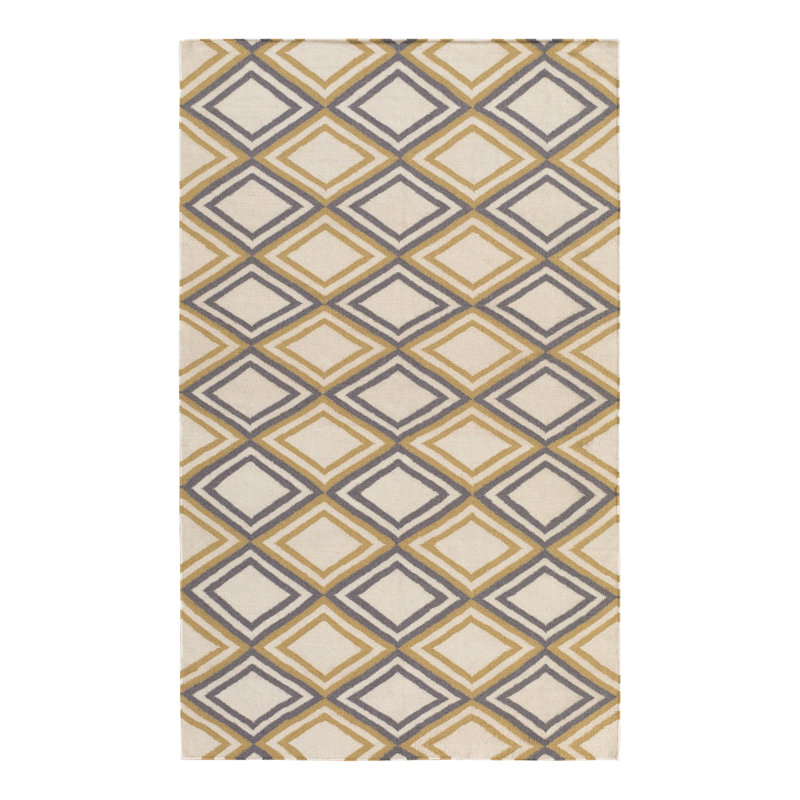 Tapis en laine blanc/étain handwoven à tissage plat Araliya, Rectangle 8 pi x 11 pi