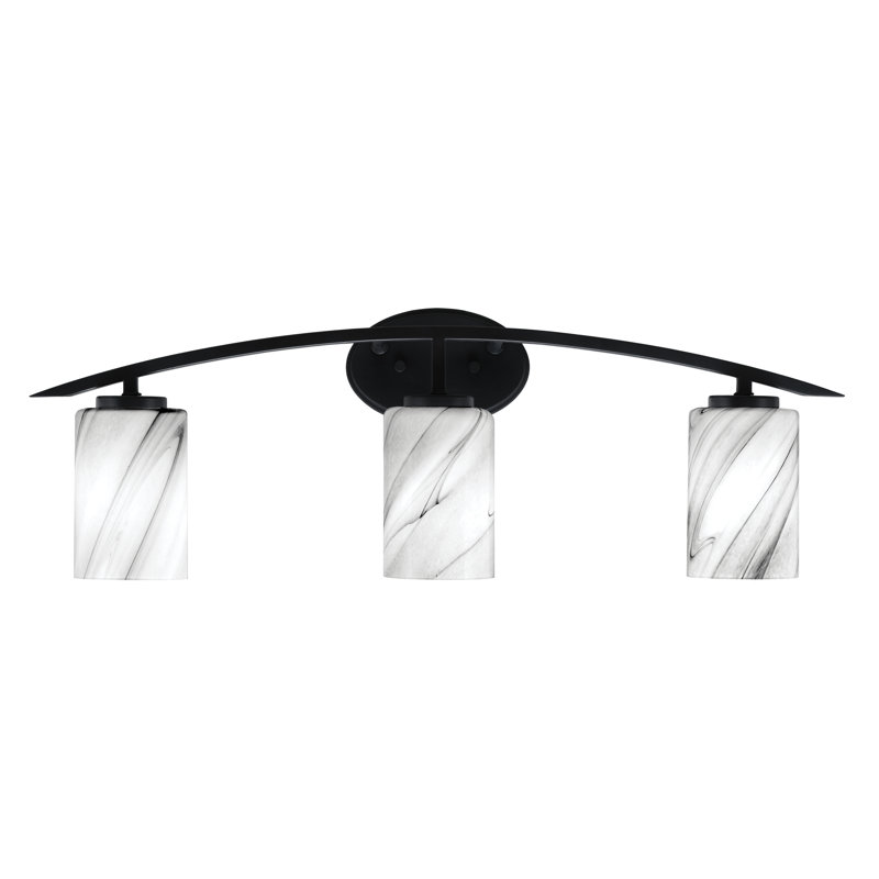 Kurve 3 Light Bath Bar With 4" Onyx Swirl Glass, Matte Black