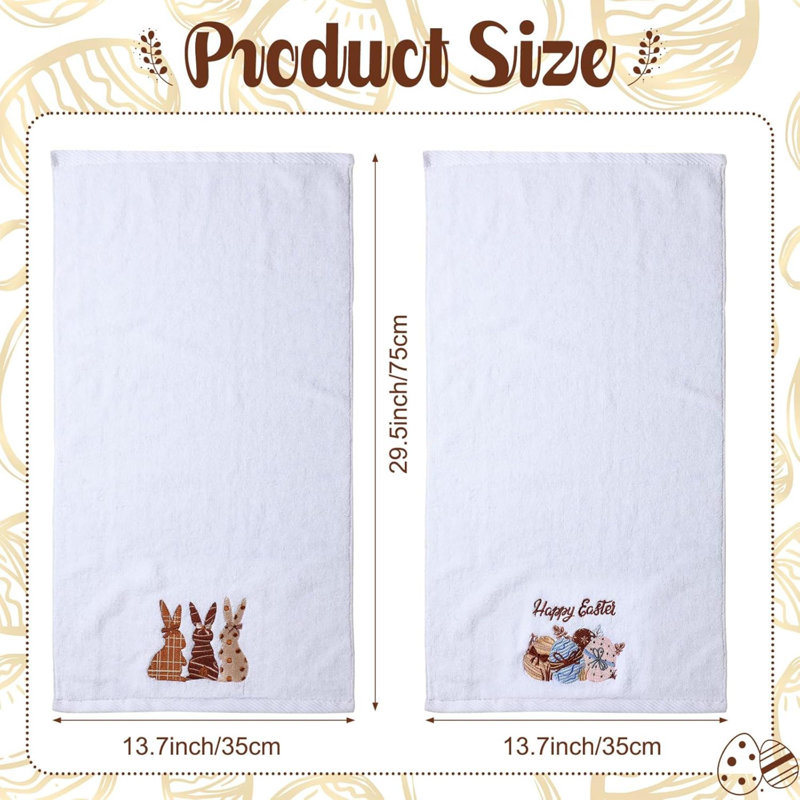 2 Pack Easter Bathroom Hand Towels Cotton Embroidered  Easter Bunny Hand Towel With Ribbon Decorative Happy Egg Dish Tea Towels Set For Drying Cleaning