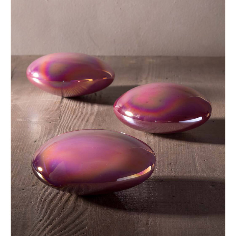 Ensemble de 3 pierres de jardin Althrop en forme de verre irisé organique, collection, Violet