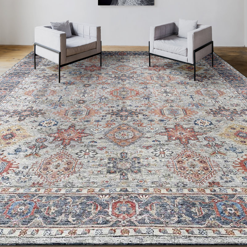 Tapis gris clair et bleu marine de haute qualité noué à la main, Rectangle 9 pi x 12 pi