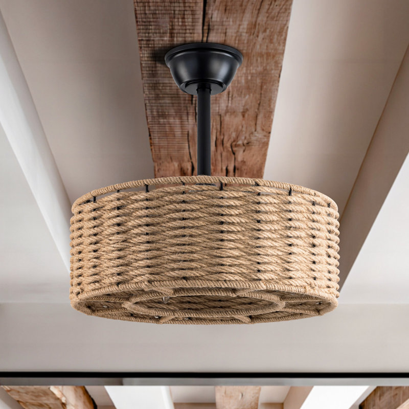 Beauchamp 18.9" W Rattan Caged Ceiling Fan, Matte Black