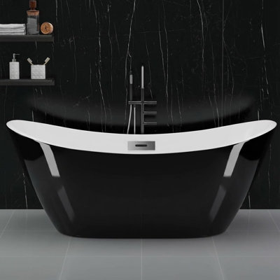 67 Inch Freestanding Acrylic Bathtub, Square Soaking Tub with Matte Drain & Overflow, CUPC Certified Deep Tub with Double-Wall Insulation, Modern Stand Alone Bathtub for Bathroom, White