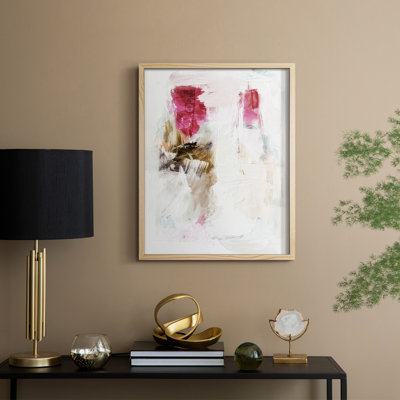 «Minimal Fuchsia Markings I», reproduction encadrée - bois massif