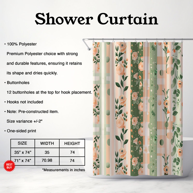 Rideau de douche 1 pièce Pastel, H 74 po x l 71 po