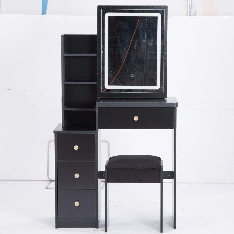 Petite coiffeuse 29,2 "+ tabouret rembourré, Noir