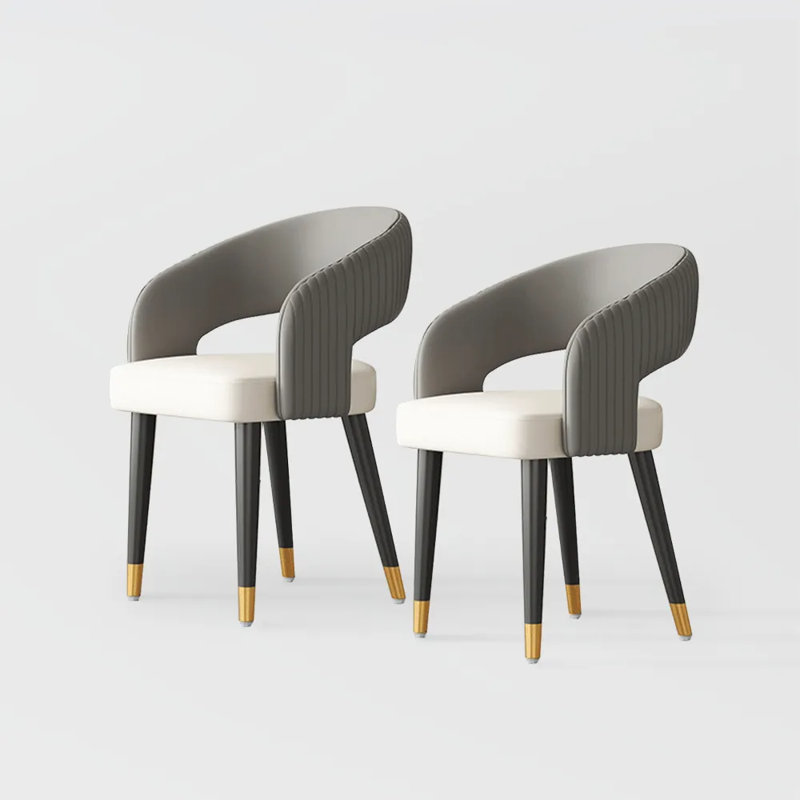 Modern Upholstered Dining Chairs (Set Of 2), Dark Gray PU Leather Dining Chairs, Metal Dining Chairs Legs, Fully Assembled