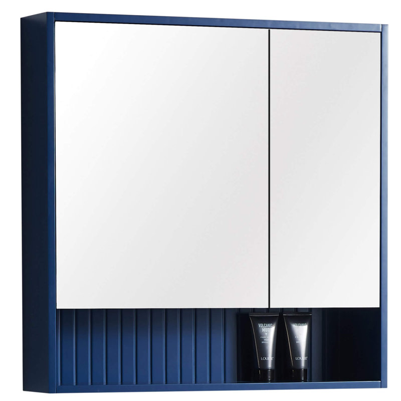 Asahel 27.75'' W 30'' H Surface Framed Medicine Cabinet Mirror 2 Fixed, Navy Blue