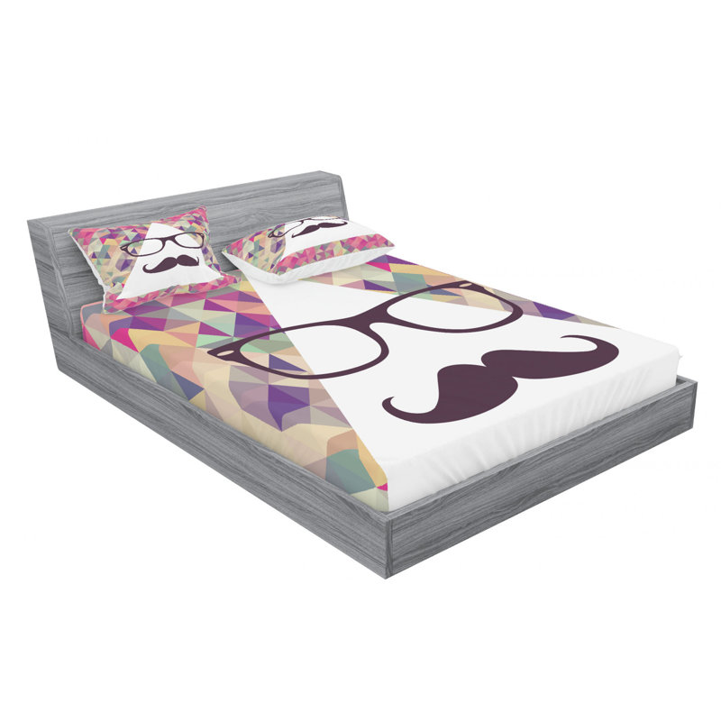 Microfiber Geometric Sheet Set, Queen Sheet Set with Fitted Sheet