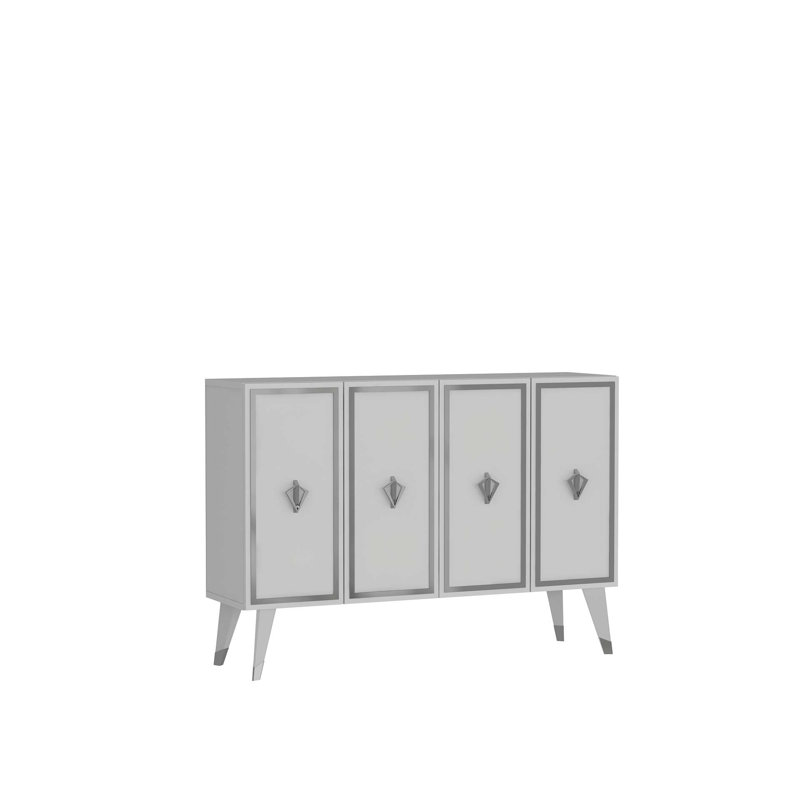 Console moderne avec fixation murale, blanc et argent, 47,2 po x 31,5 po x 11,6 po | 100% panneau de particules enduit de mélamine, épaisseur: 0,7 pouce | Nombreuses tablettes, design élégant et fonctionnel pour la maison ou le bureau