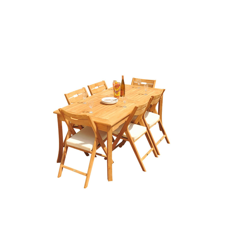 Cimara 6 - Person Teak Solid Wood Patio Dining Set Extendable and Umbrella Hole Included Rectangular Table