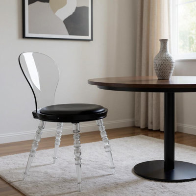 Chaise d'appoint en similicuir noir et transparent