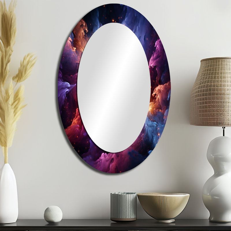 Gold Purple Abstract Fractal Interstellar Dreams - Gold Oval Wall Mirror Decor, 36" x 24"