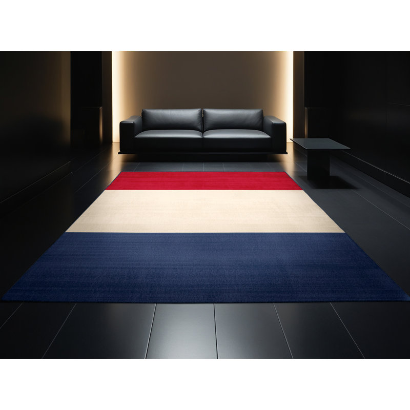 Soft Plush Esser July 4Th Modern & Contemporary Abstract Area Rug in Beige – Navy Binding, 5x7