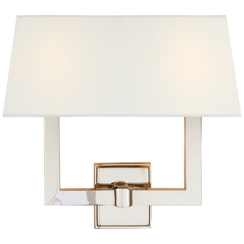 Chapman & Myers Square Tube Double Sconce, Polished Nickel, Fabric