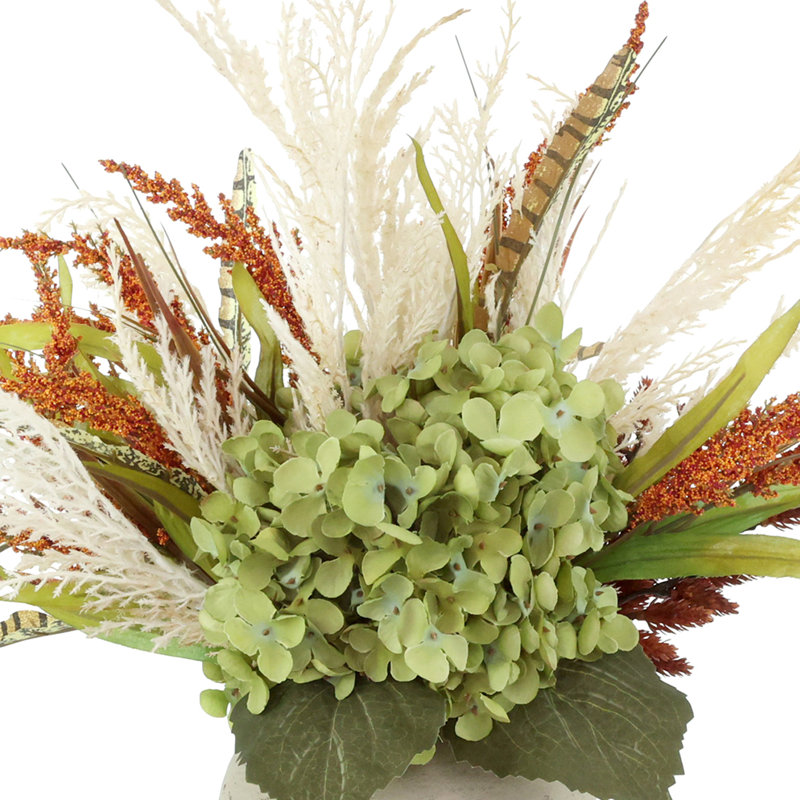 Fall Arrangement in Fiberstone Pot, Green;Orange;Cream, 19" H x 23" W, Gray