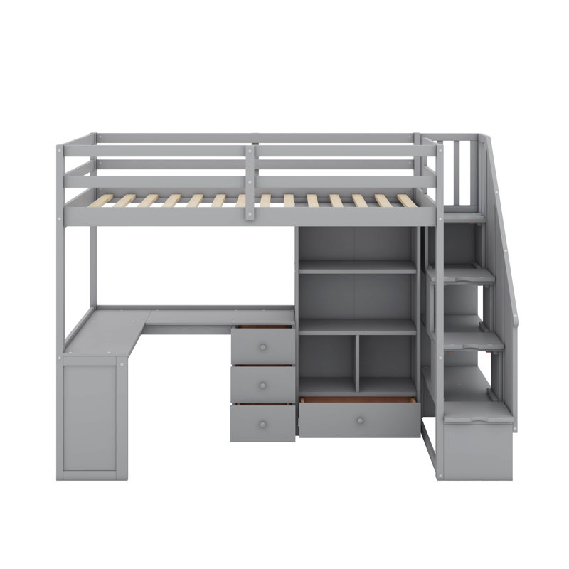 Lit mezzanine simple avec bureau et tiroirs, Gris