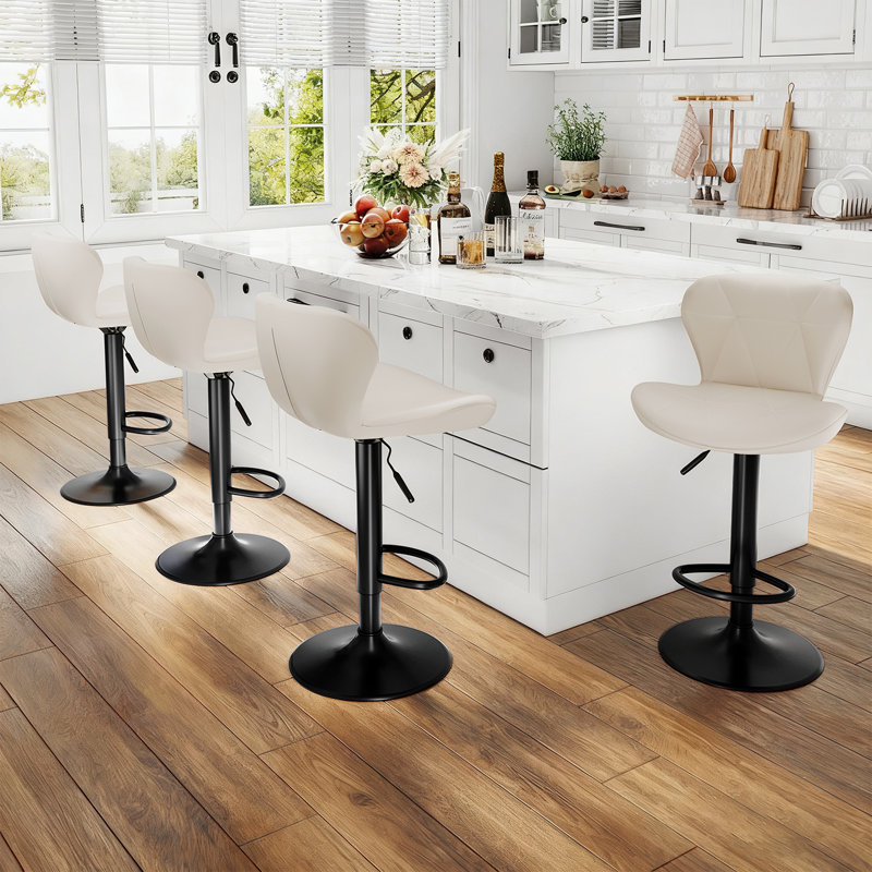 Bar Stools Set Of 4, Adjustable Pu Leather Swivel Barstools,Counter Stools With Back And Footrest,Counter Height Barstools For Bar, Kitchen,Dining,Entertainment Center,Beige