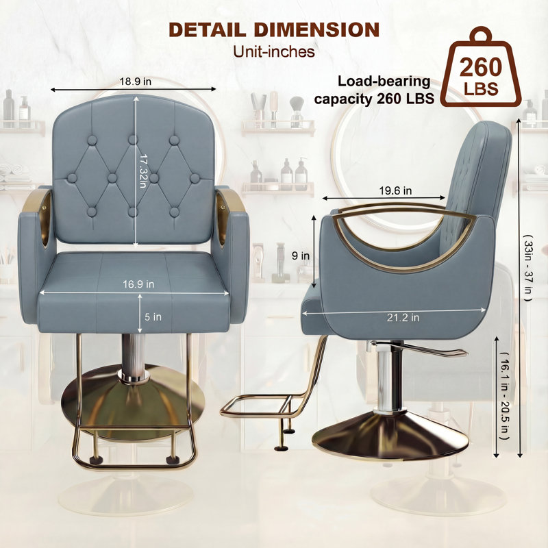 Hydraulic Barber Chair with Button-Tufted Backrest, Swivel Barber Salon Chair with Hollow Armrest for Hair Salon, Tattoo & Beauty Spa