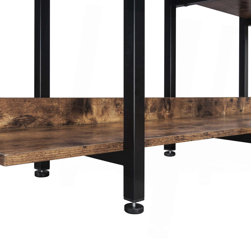 Bibliothèque à 5 niveaux avec bureau ouvert, étagère de style industriel rétro, Brun foncé / noir