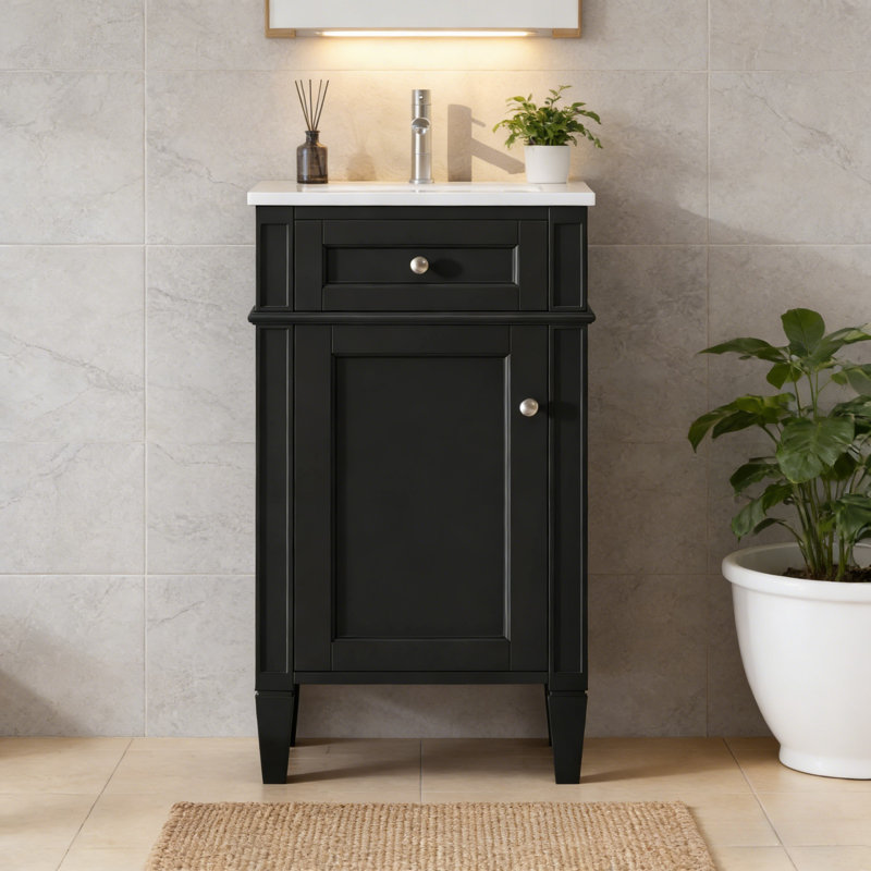 Meuble-lavabo 18 po avec lavabo en céramique, Noir