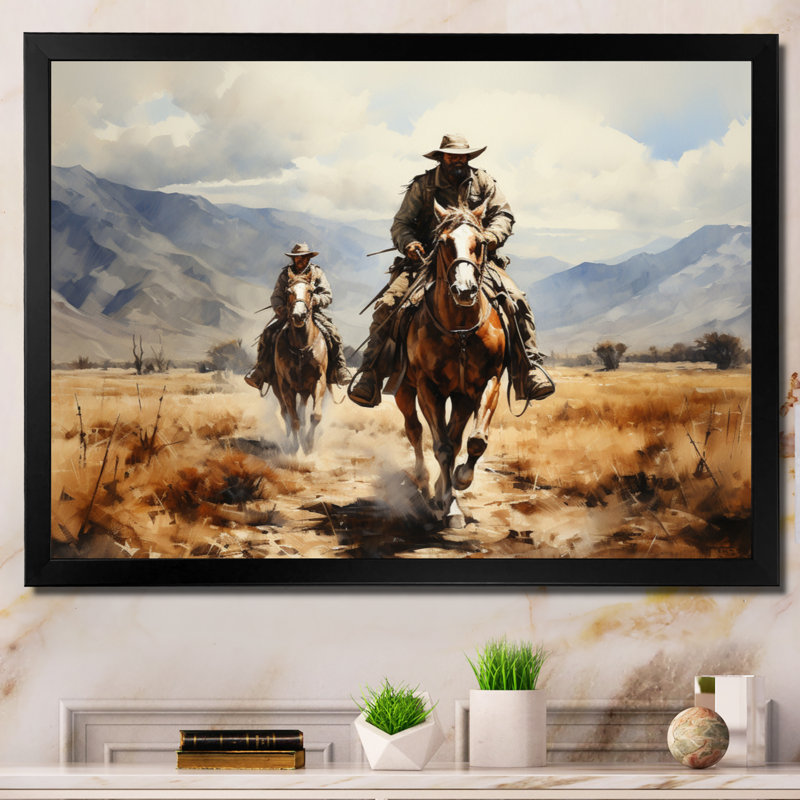 Cowboy Dusty Trails II - Cowboys, impressions sur toile, H 12 po x l 20 po x P 1 po, Cadre simple noir