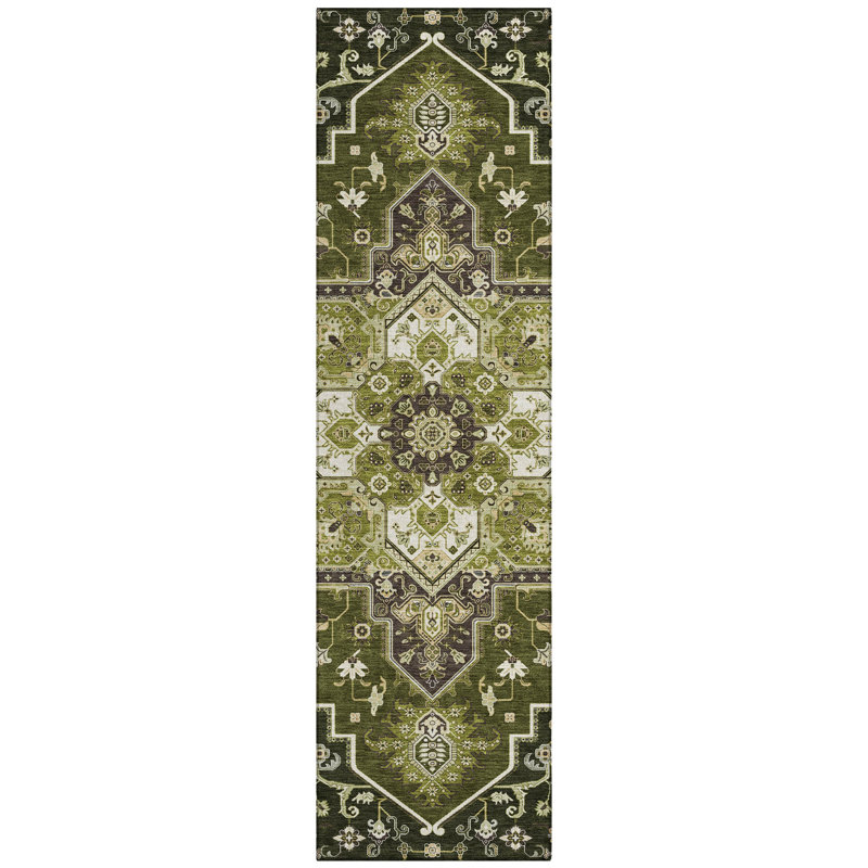 Bellaya Olive Washable Indoor-Outdoor Rug - , 2'3" x 7'6"