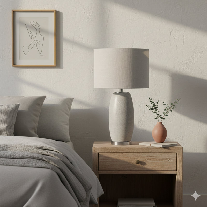 Lighting, H 25 po, lampe de table, céramique grise, abat-jour gris, moderne
