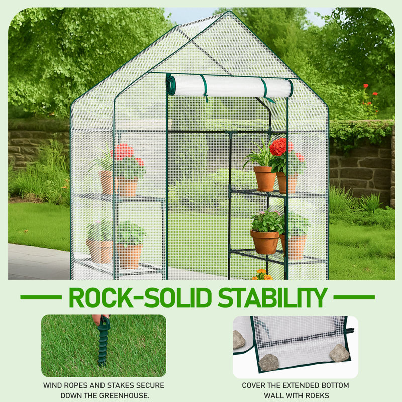 Metal-Framed PE-Covered Mini Walk-In Greenhouse With 8 Shelves, 28.74"